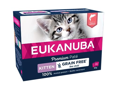 EUKANUBA Junior Katzenfutter nass getreidefrei - Premium Nassfutter mit viel Lachs für Kitten, 12 x 85 g