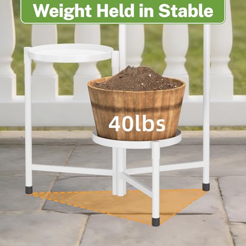 Image of iDavosic.ly 3 Tier Large Plant Stand Indoor, 10 Inch Wide Tall Corner Metal Plant Stands Outdoor for Multiple Plants, Folding Tiered Flower Display Holder Rack Shelf, White