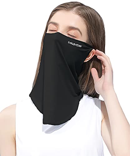 ネックガード フェイスカバー 夏用【最新昇級版・冷感・UPF50+】【耳掛け式・鼻上からデコルテまで超長】 レディース 360度保護 紫外線対策 日焼け防止 呼吸しやすい 防風 防塵 多機能 伸縮・通気性 スポーツ スカーフ 男女兼用 (#01.ブラック)