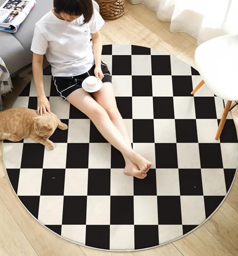 Tapis rond 200cm noir de salon lavable et antidérapant - 7