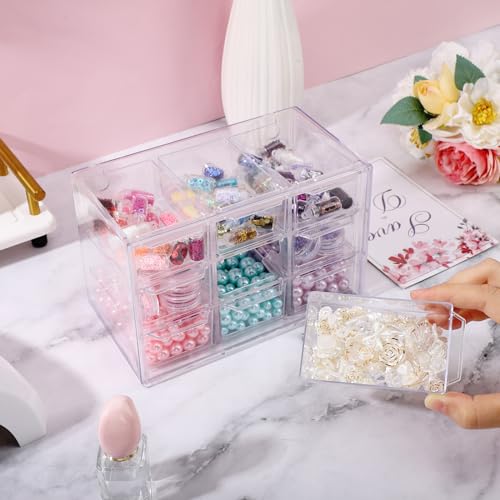 Image of Segbeauty 3-Tier Acrylic Jewelry Organizer, 9-Grid Clear Desk Organizer with Stackable Storage Drawers, Small Storage for Beads, Earrings, Makeup, Dustproof