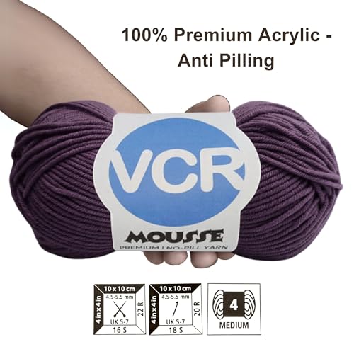 Image of VCR 4ply Voilet Yarn, 100 Grams Hank, 190 Meters Length, Acrylic Ball for Crochet and Knitting, Soft Crosia Threads, Pack of 1 Yarn, Suitable for DIY Crafts