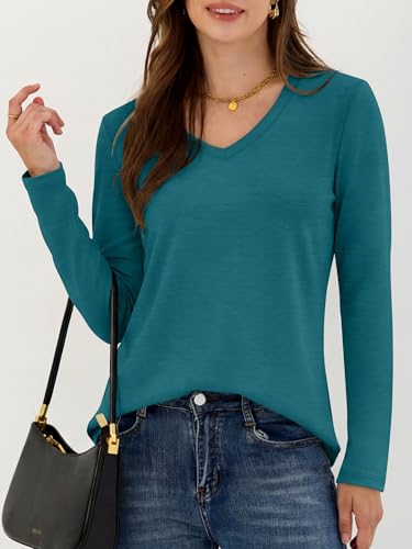 Image of ANRABESS Women's Long Sleeve Shirts V Neck Fall Tops | Soft Comfort Wrinkle Free Tshirts, Basic Tee, Winter Layer Clothing, Business Casual Work Fall Outfits, Travel Daily Wear