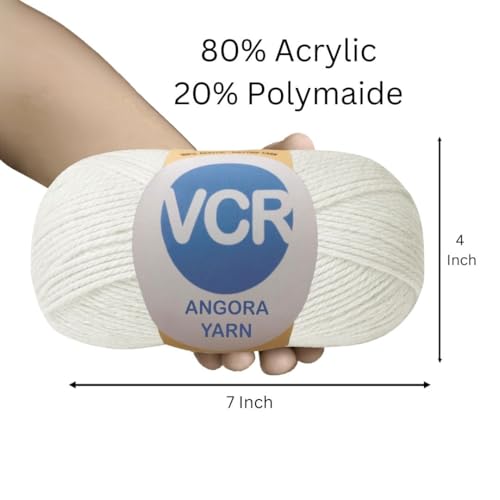 Image of VCR Off White Angora Knitting Yarn, Pack of 1, 100 Grams Hank, 256 Meters Length, 80% Flurry - 20% Acrylic Polyamide Soft Ball for Crochet and Knitting, Suitable for Baby Blankets, Cushion Covers
