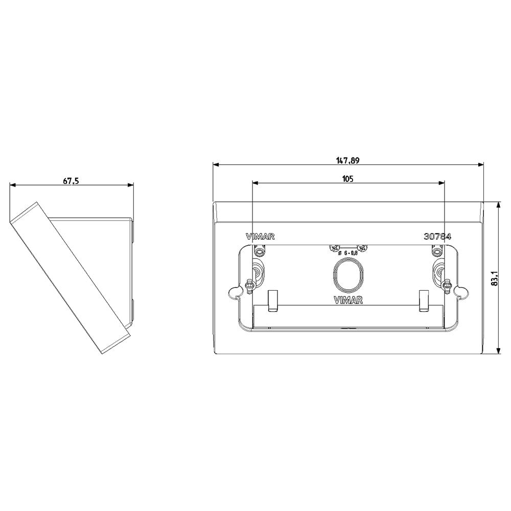 Vimar 30784.G Linea Scatola inclinata da tavolo, installazione 4 moduli, in doppia versione: 1-profondità massima 32 mm, 2-profondità massima 44 mm, Da completare con supporto e placca.
