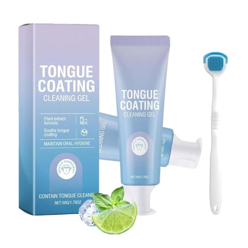 Paquete de gel de limpieza de lengua con cepillo, juego de gel de limpieza de lengua, gel de limpieza de revestimiento de lengua, kit de limpiador de lengua, fórmula fresca de menta para un aliento