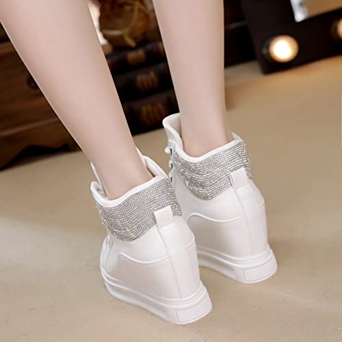 Ckrola Womens Fashion Platform Shoes Rhinestone Hidden Wedge Heel High Top Sneakers For Women Platform Boots Working Shoes Women #TOP3