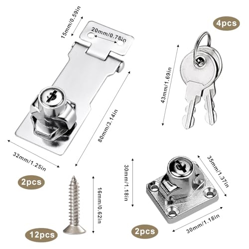 Keyed Hasp Lock Hasp and Staple with Padlock, 2 Pack Twist Knob Keyed Locking Hasp Door Bolt Latch Buckle Door Clasp Gate Lock for Cabinets Cupboard Drawer Gate(3 Inch)