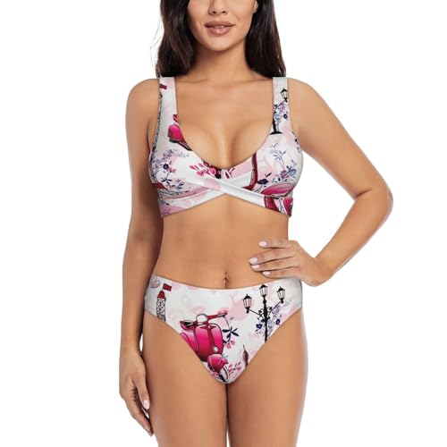 Maillot de bain 2 pièces séchage rapide au motif doux Tour Eiffel France pour femme