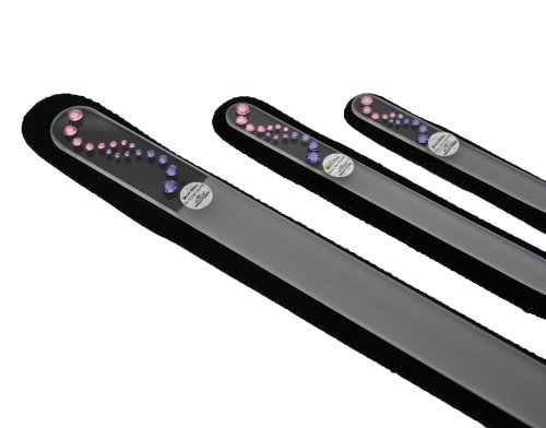 Genuine Czech, Etched, Crystal Glass, Wave with Pink/Purple Swarovski Crystals , Manicure/Pedicure Files-set of 3