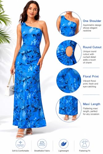 Image of One Shoulder Dress for Women 2026 Summer Print Sleeveless Cut Out Ruched Party Bodycon Maxi Dresses