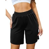 Terecey Pantaloncini Donna Estivi Pantaloni Corti Sportivi in Cotone Larghi Gamba Dritta Strisce Laterali Shorts da Casa Tennis con Tasche e Coulisse Regolabile, Inchiostro Nero S