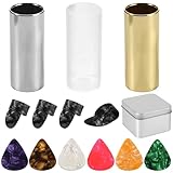 13 Teiliges Gitarren Slide Set, 3 Gitarren Slides 6 Gitarren Picks und 4 Fingerlinge Gitarren Finger Slide Gitarren Zubehör für Gitarristen und Gitarren Anfänger