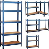 COZYBRITE Schwerlastregal Premium, Befestigungsmaterial 875kg Traglast, 5 verstellbare stabiles Regal MDF-Platten für Lagerregal Kellerregal Garage Kellerraum Werkstattregal (Blau, 90x40x180cm)