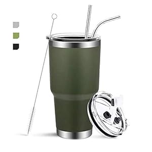 31oz (850ml) Tumbler RVS Vacuüm Geïsoleerde Koffie Cup Dubbele Muur Reisfles met Splash Proof Deksel, 2Rieten en…