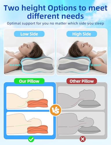 Image of lazyzzz Cervical Neck Pillow for Neck and Shoulder Pain Relief, Memory Foam Pillow, Ergonomic Contour Side Sleeper Pillows, Soft Cooling Orthopedic Pillow for Side Back Stomach Sleepers