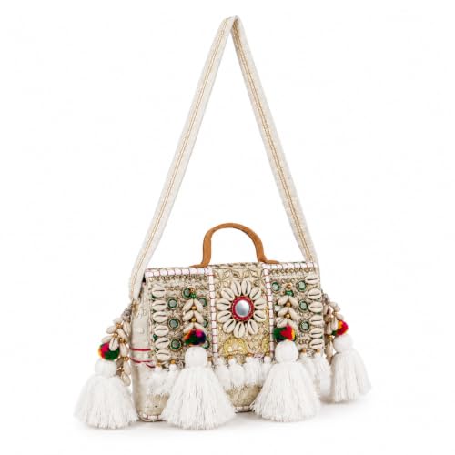 Image of MOMISY Handicraft Handmade Cotton Ethnic Rajasthani Embroidered Banjara Bags for Women Sling Clutch with Handle Purses for Ladies Girls