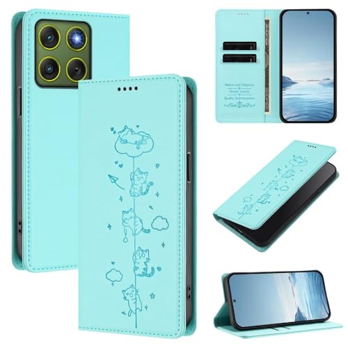 Protection Motorola G54 5G vert menthe étui portefeuille cuir aimanté rabat chat