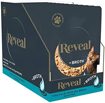 Reveal Natural Wet Cat Food, 12 Count, Grain Free, Limited Ingredient Cat Food Pouches, Tuna with Sea Bream in Broth, 2.47 oz Pouches