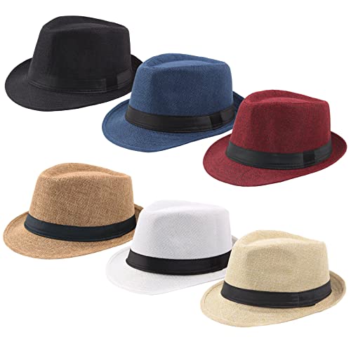 Elfcool 6 Pack Unisex Fedora Hats Short Brim Classic 1920S Trilby Panama Hat Summer Beach Sun Fedora Hat For Men Women (Assorted Colors, Size L) #TOP7