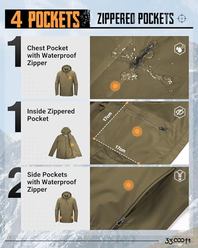 Image of 33,000ft Men's Rain Jacket Waterproof Cycling Running Packable Raincoat with Hood Lightweight Windbreaker with Mesh Lining