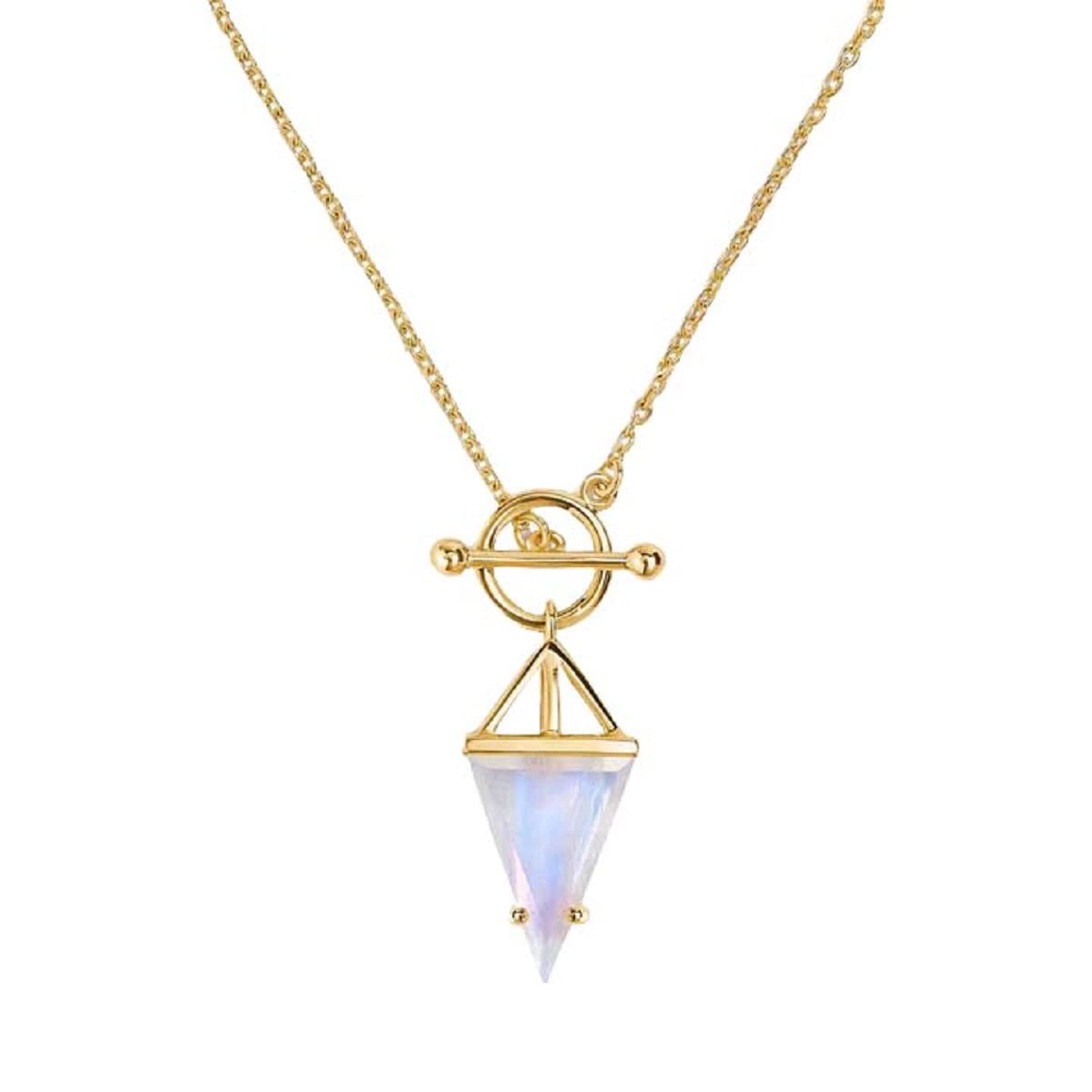 Maruti Creations Rainbow Moonstone Necklace Handmade 925 Sterling Silver Gold Vermeil Rose Gold Vermeil Natural Rainbow Moonstone Triangle Pendant gift Woman & Girls
