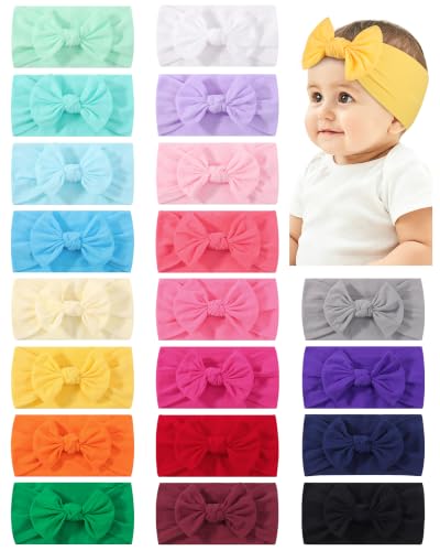 jollybows 20pcs Baby Headbands Baby Girls Bows Stretch Nylon Headbands | Soft Elastics Nylon Hairbands Handmade Baby Bows Hair Accessories for Newborn Girls Toddlers Infants Newborn