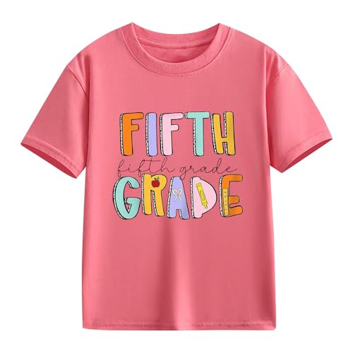 Girls 5th Grade Shirt Back to School Fifth Grade T-Shirts First Day of School Pattern Tee Tops Kids Summer Outfit2