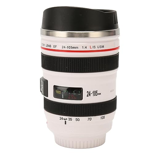 UPALDHOU Camera Lens Coffee Mug,Stainless Steel Insulated Tumbler Cup for Photographer (White)