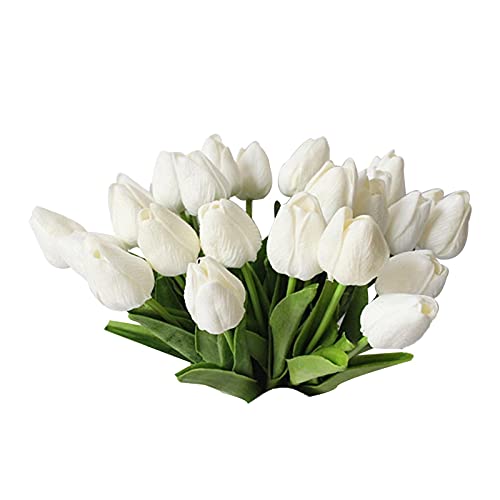 ALEOHALTER Tuli-pa künstliche Blumen, echt wie Tuli-pa Dekoration für DIY Hochzeit Blumensträuße Weiß Brautdusche Party Tischdekorationen (weiß) 12 Stück Cover