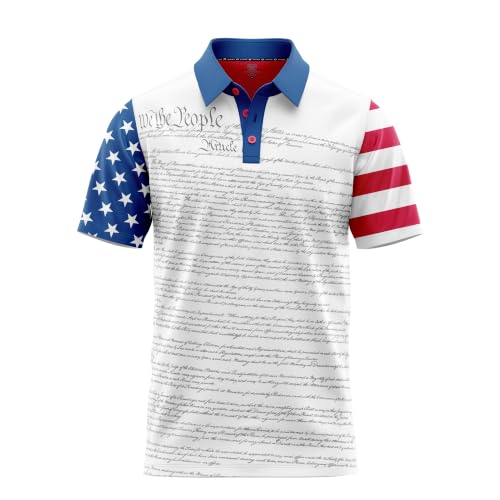Image of Patriotic USA Golf Polo Shirt Men's Performance Short Sleeve | Moisture Quick Dry Fit Athletic Veteran UPF Stretch Casual Fun