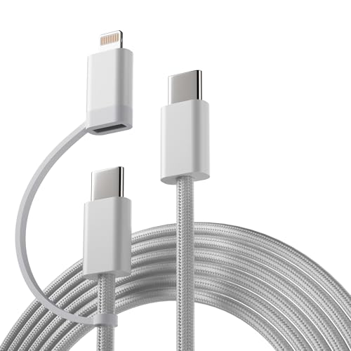 Image of Basesailor 60W 2 IN 1 USB C to Lightning & Type C Charging Cable [MFi Certified] Fast PD Charging for iPhone Air /17 /17 Pro & Pro Max,16e /16 /16 Plus /16 Pro & Pro Max,iPhone 15 /14 /13 /12 /11 Series & More
