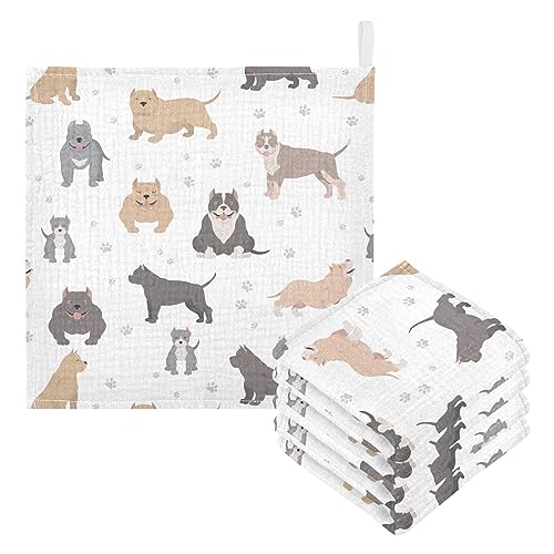 Image of vvfelixl American Bully Dogs Baby Burp Cloths Baby Muslin Washcloths for Boys Girls Cotton Baby Face Towel for Newborn Infants Soft and Absorbent 11.8 X 11.8In, 5 Pack