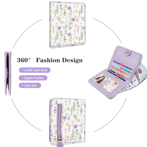 Image of Small Womens Wallet Thin Credit Card Holder Pocket Mini Purse | Compact Women Slim RFID Blocking Wallets Bifold Ladies Pocket Card Holders for Travel & Daily Use, White Daisy