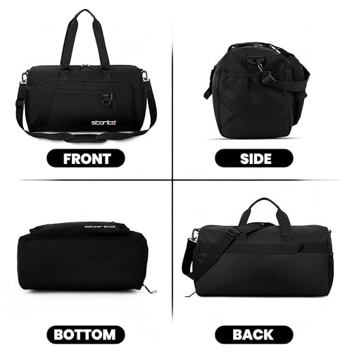 Image of Storite Nylon 50.5cm Travel Duffel Bag for Men & Women with Dry & Wet Pocket, Lightweight Water Resistant Luggage Bag with Shoe Compartment (Black, 50.5x23x28cm)