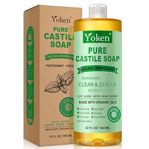 Yoken EWG Peppermint Castile Soap 32oz with Oils Multi-Purpose Cleanser