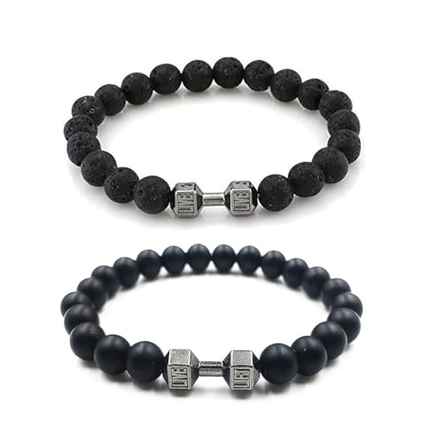 Pulsera Gymheads de Piedra Natural para Hombre y Mujer, 2 Piezas, Grosor 8 mm, Estilo 1, Ideal para Crossfit, Levantamiento de Potencia, Yoga y Gimnasio