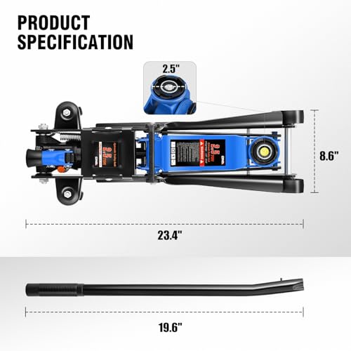 Image of DNA Motoring Low Profile Hydraulic Trolley Service /Floor Jack, 2.5 Ton (5500 lbs) Capacity, Lifting Range 3.35 inch-15.16 inch,Blue, TOOLS-00676-BL