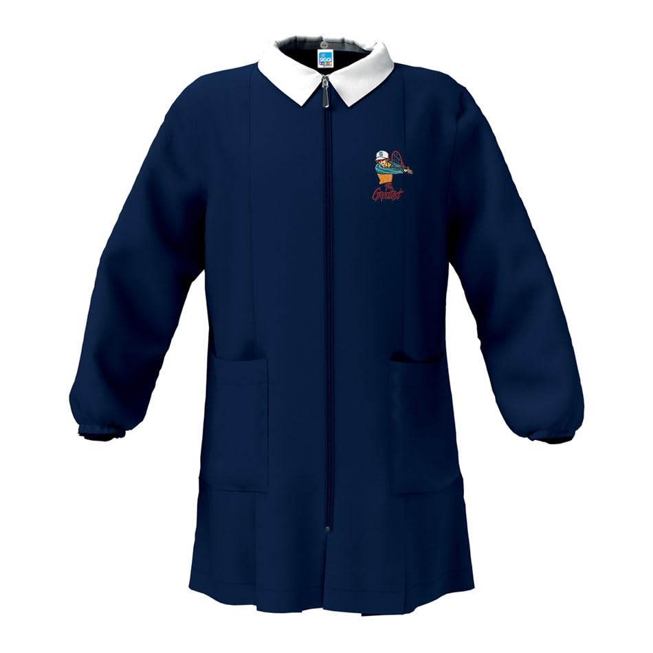 siggi Grembiule Scuola 33gr4246 con Zip, Blu Navy, Colletto Bianco, Logo Tennista Ricamato, Chiusura Centrale