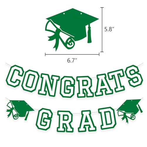 Image of Congrats Grad Banner Graduation Party Banner Decoration Hanging Garland High School College Backdrop Supplies Green White