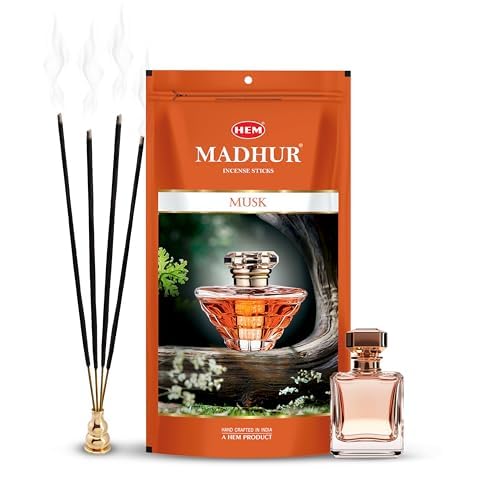 Image of Hem Madhur Musk Incense Sticks - Pack of 3 | Reuseable Zip Pouch Agarbatti | Rich Musk Aroma for Meditation, Pooja, Puja Rituals & Spiritual Practices | Long-Lasting Fragrance | Approx 270 Stick