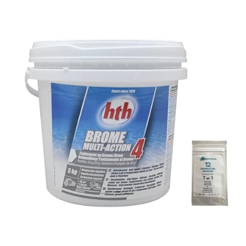 EASYPISCINE Brome Multifonction HTH® Brome 4 Actions en pastilles 20 g - 5 kg + 12 Tests OFFERTS 7 en 1