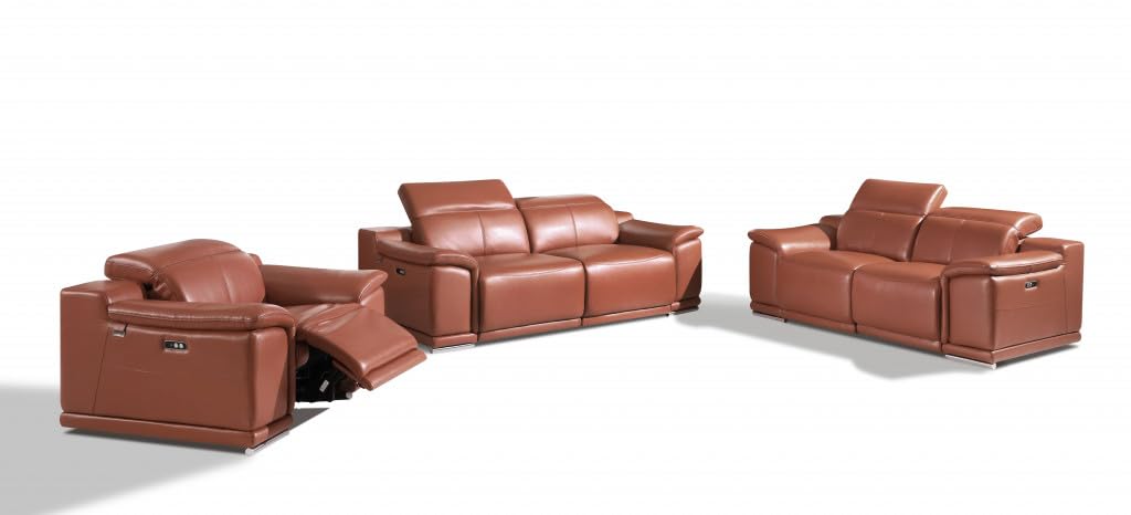 HomeRoots 476554 Italian Leather Six Person Seating Set Sofa Camel - 3 Piece