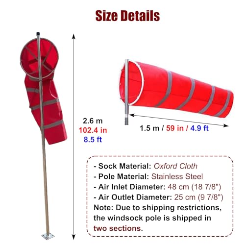 Kit de calcetín de viento giratorio para jardines y huertos con poste de 2.1m 3