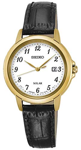 Preisvergleich Produktbild Seiko Damen Analog Quarz Uhr mit Leder Armband SUT376P9