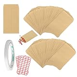 LAMEK 140pcs 6*10cm Petite Enveloppe Kraft Sachet Papier Kraft Mini Enveloppe Kraft avec Ruban adhésif Double Face pour Graine Semences Herbes Bibelots Bonbon Biscuits Mariage Anniversaire Cadeau