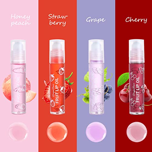 4 Pcs Fruit Lip Oil Set Lip Gloss Crystal Jelly Liquid Lipstick, Set Moisturizing Hydrating Non-Stick cup Long Lasting Lip Kit for Women and Girls - Image 3