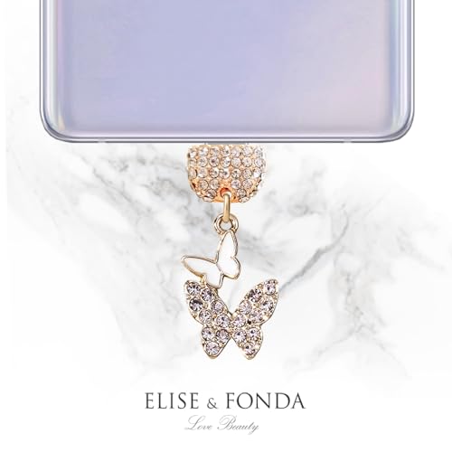 Elise & Fonda Tp274 Type-C Usb Charging Port Crystal Anti Dust Plug Little Double Butterflies Cell Phone Charm For Samsung/Huawei/Oneplus/Xiaomi/Oppo Android Phones  thumb #3