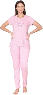 BODYCARE Womens Combed Cotton Printed Tshirt & Pyjama Night Suit Set-BSLS12001-12013 Price In India