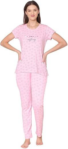 BODYCARE Womens Combed Cotton Printed Tshirt &amp; Pyjama Night Suit Set-BSLS12001-12013